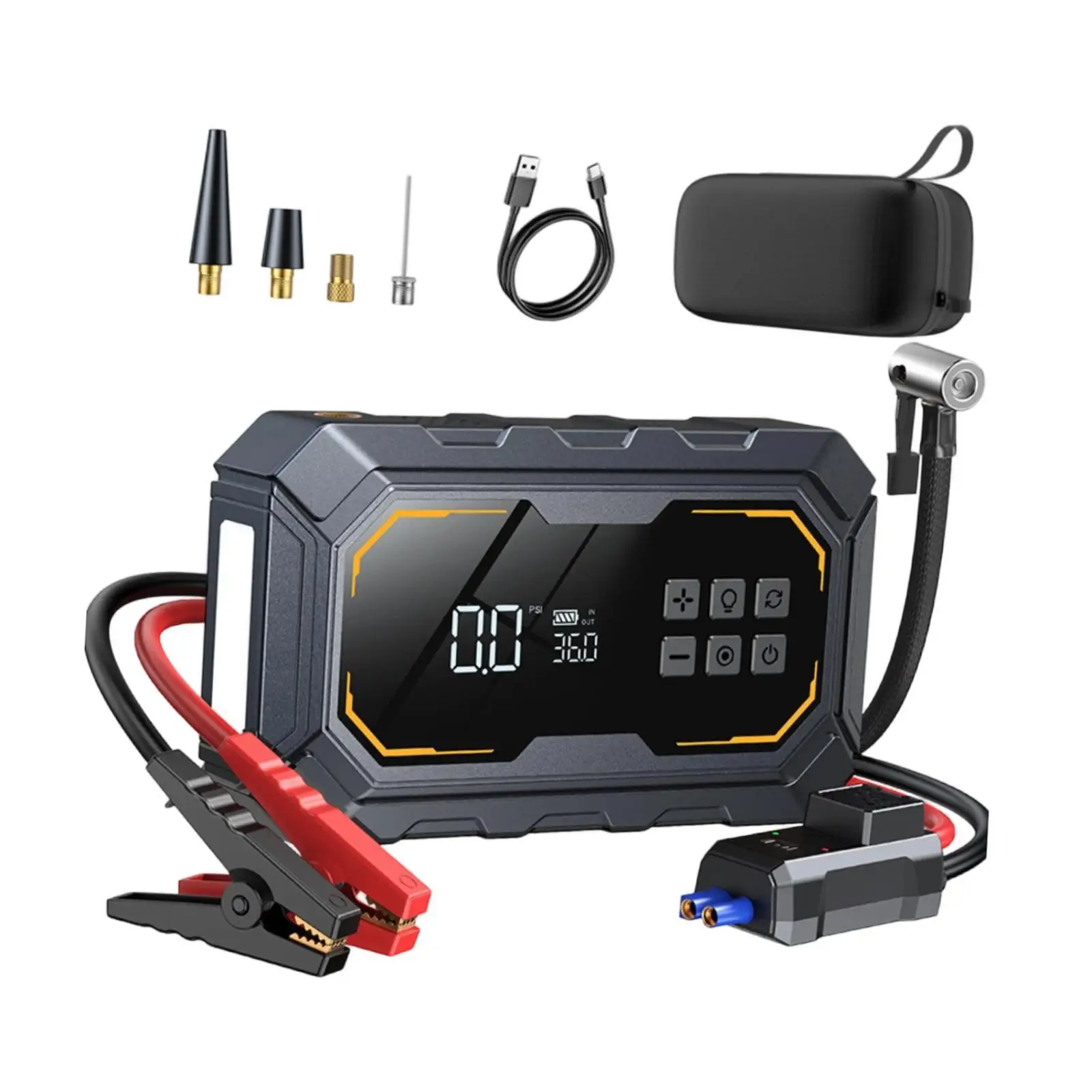 Car Jump Starter Accessories Flashlight Multifunctional Digital Display Screen Air Compressors Tire Inflator for Vehicles
