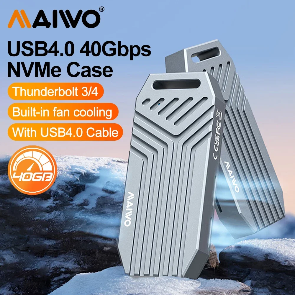 MAIWO 40Gbps USB 4 M.2 NVMe SSD Enclosure Aluminum Hard Drive Case with Cooling Fan Compatible with Thunderbolt 3/4 Type-C 4.0