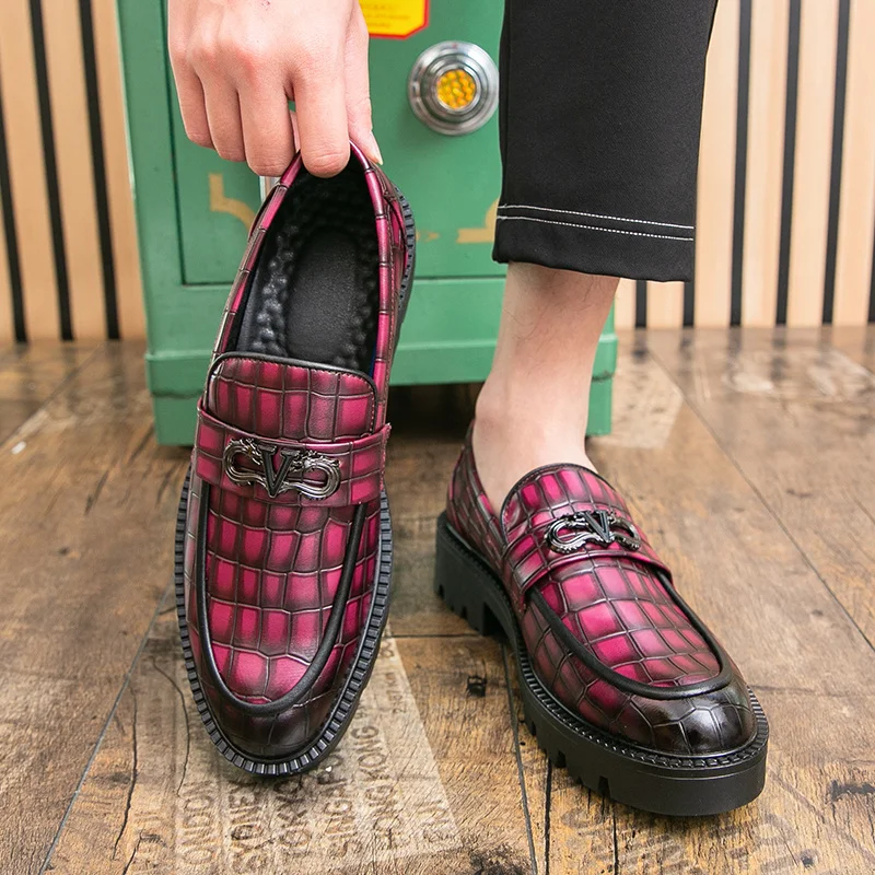 Retro Red Men's Leather Loafers Design Casual Business Shoes Men High Quality Moccasins Man Formal Shoe zapatos de vestir hombre