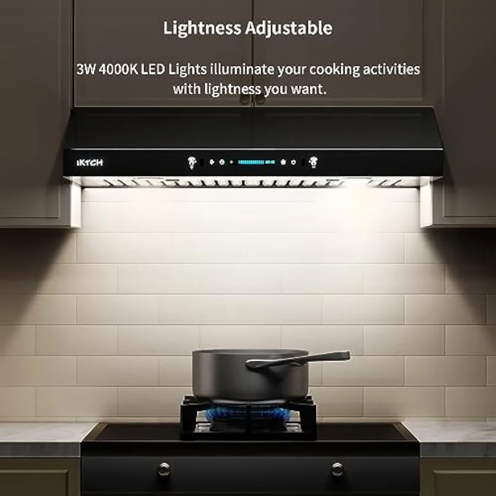 IKTCH 30 Inch Range Hood Under Cabinet, 900 CFM Range Hood with Gesture Sensing, Touch Panel, 4 Fan Speed, 2 Pcs Baffle Filters