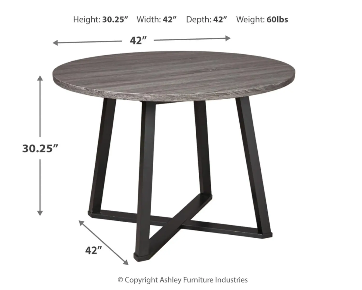 Centiar Mid Century Round Dining Room Table with Metal Legs, Gray & Black