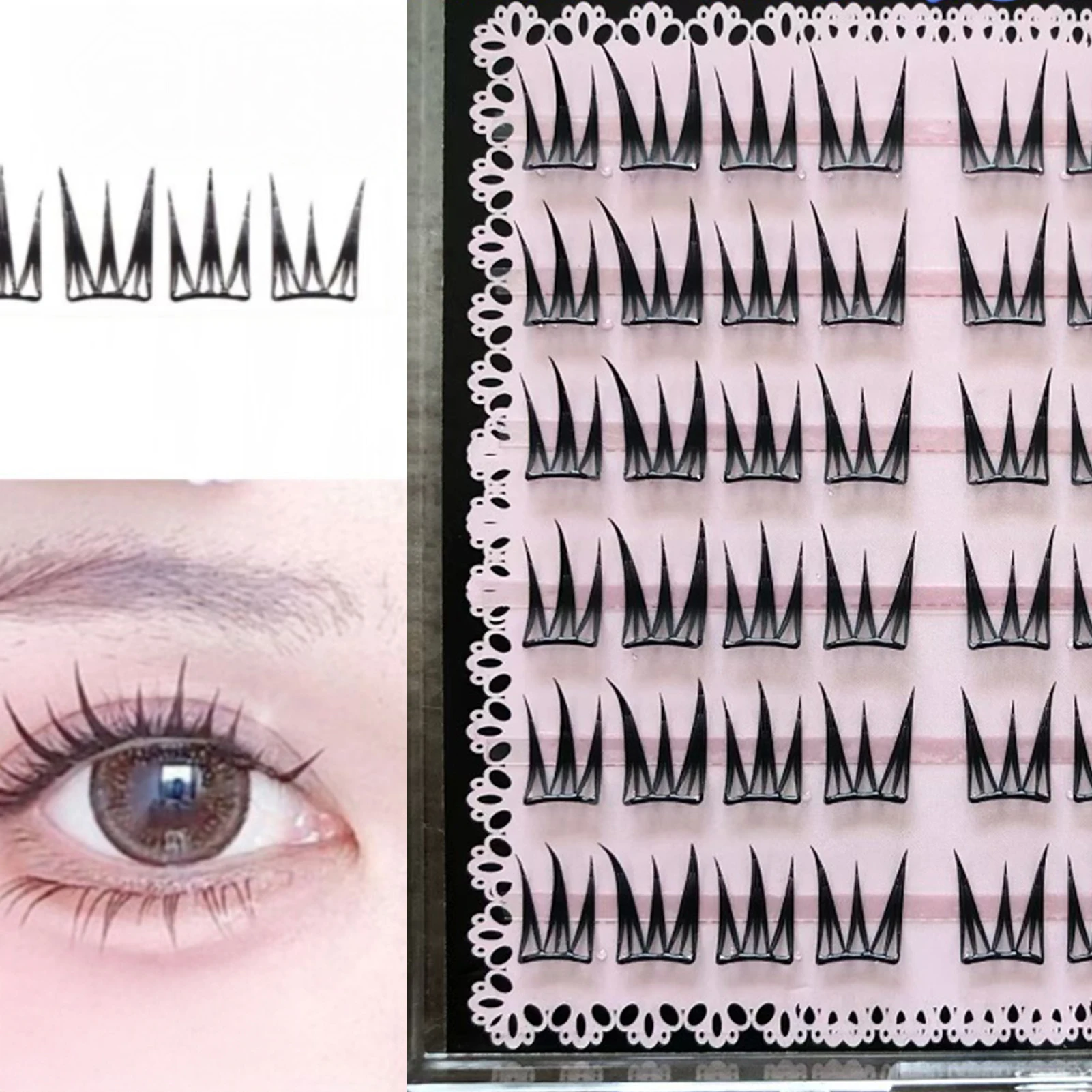 DIYつけまつげ V字型クロスデザイン ふわふわクラスターラッシュエクステンション ナチュラルカールまつげ デイリーまつげDIY サロンメイク