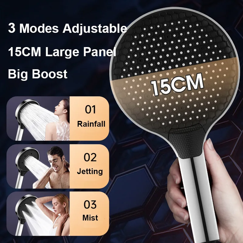 Adjustable Shower Head 3 Mode Rainfall Shower Large Flow Showerhead High Pressure Water Saving Shower Mixer Bathroom Accessories