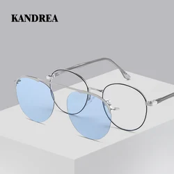 KANDREA  Metal Fashion Round Glasses Frame Women's New Sunglasses UV400 Polarized Sunglasses Myopia Magnet Eyeglasses 7007