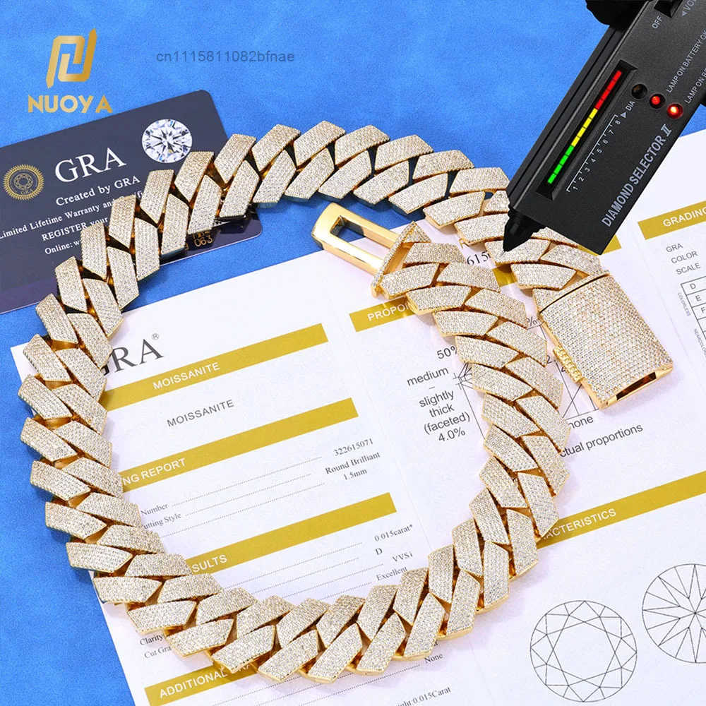 NUOYA Hip Hop Jewelry 26mm Big Size 925 Sterling Silver Moissanite Cuban Link Chain Necklace Iced Out Diamond Cuban Gift for Men
