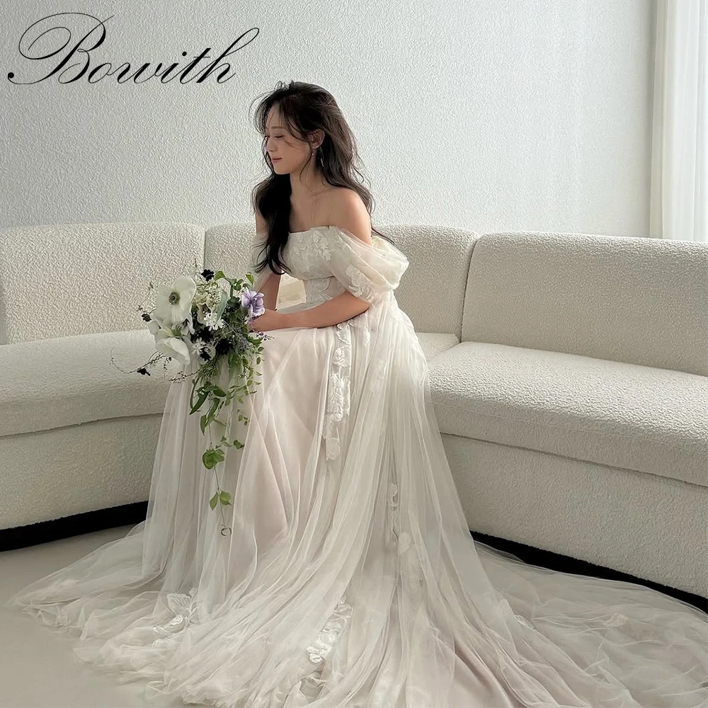 

Bowith Korean Wedding Dresses Customized Off the Shoulder Lace and Tulle Bridal Wedding Snap Dresses Bridal Gownウエディングドレス
