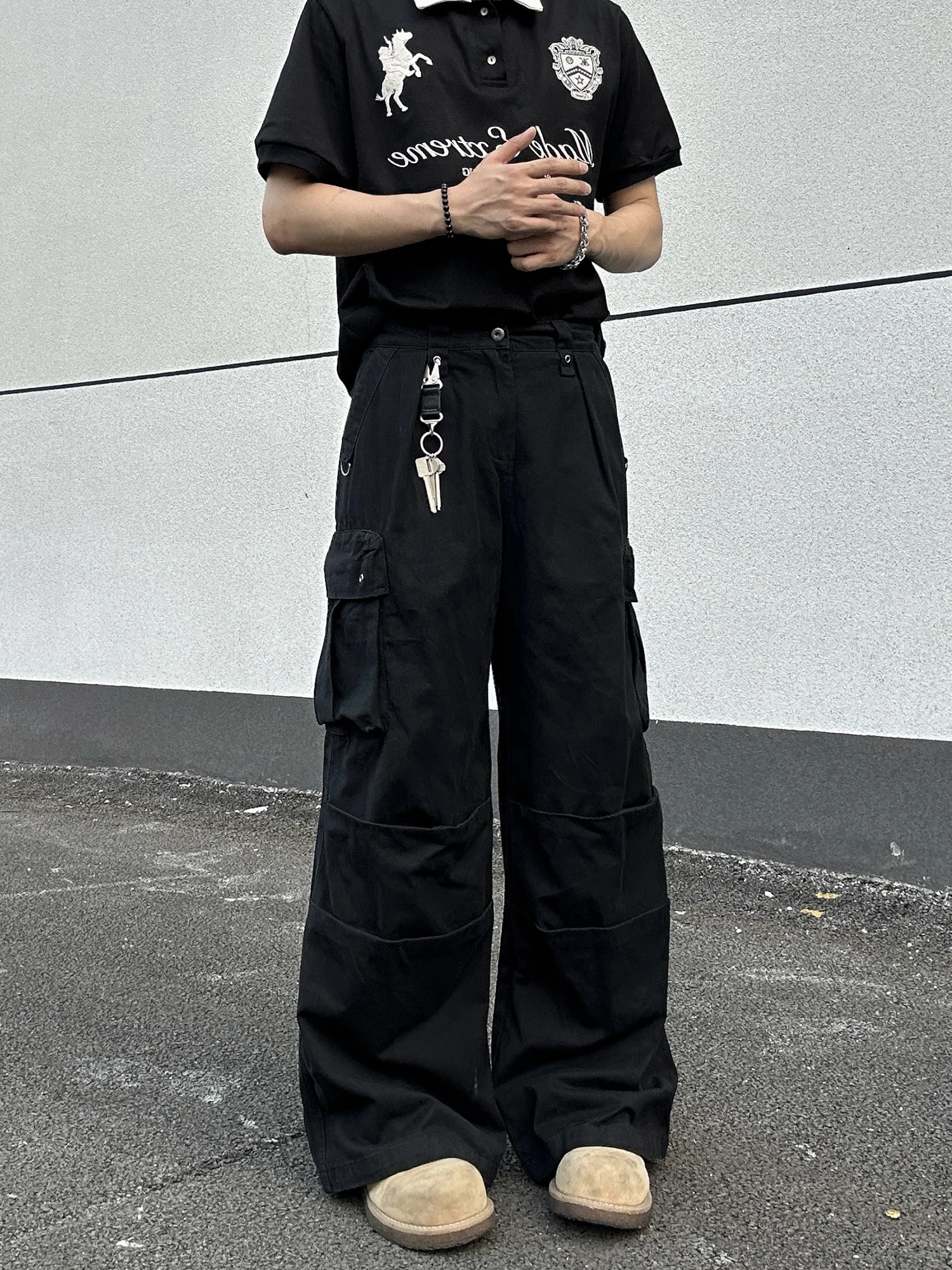 

EX American Retro Pleated ket Straight Leg Workwear Pants Men's Trendy Brand Haome Floor-Length Cargo Print Pants