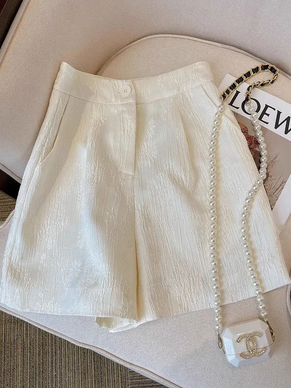 Elegant High Waist Wide Leg Short Pants Relieve Pressure Bootcut Pants 3D Relief Sculpture Casual Trousers for Women