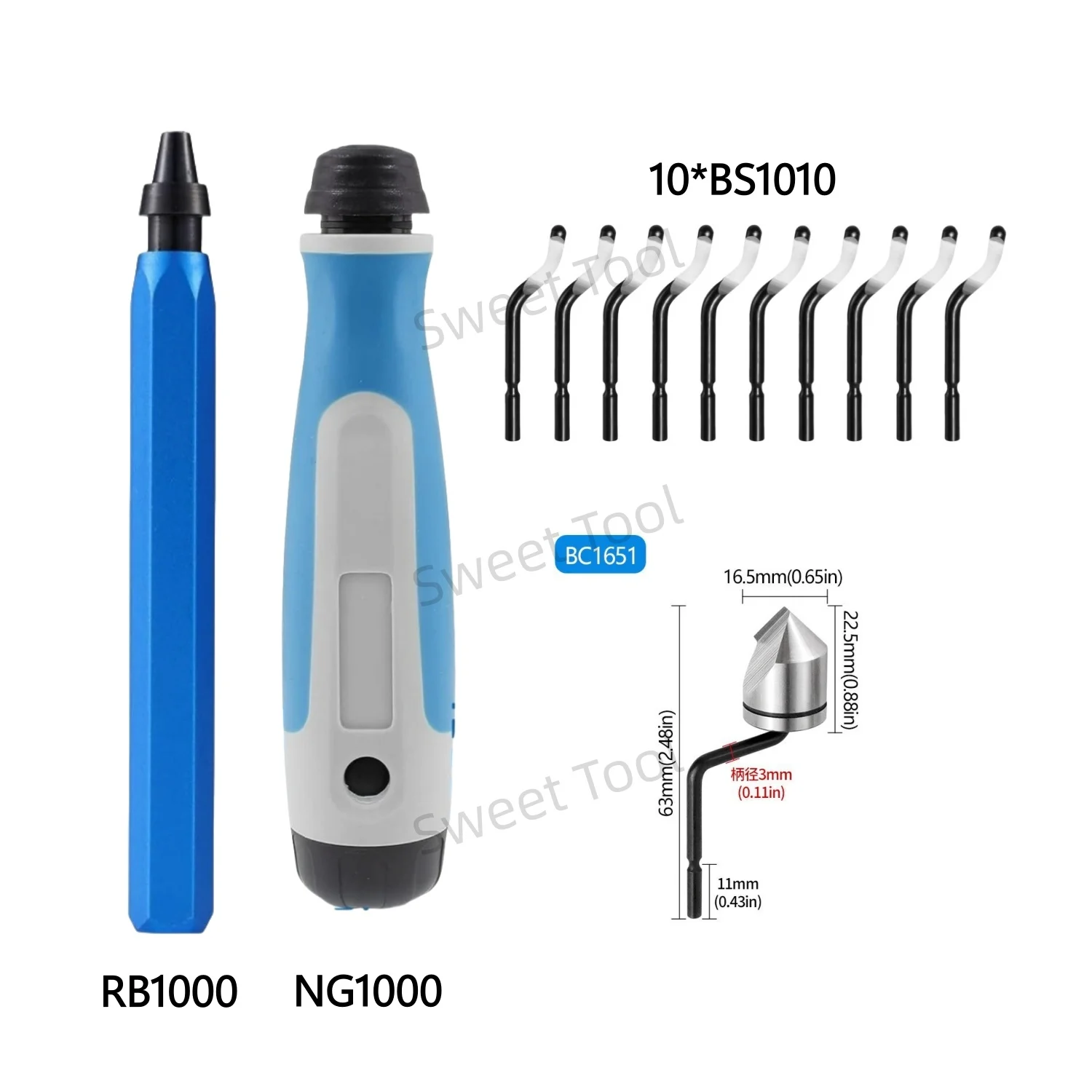 

RB1000 NG1000 Hand Deburring Tool Kit with 10PCS BS1010 and 1PC BC1651 Blade with Aluminum and Silicone Handle for MetaL Plastic