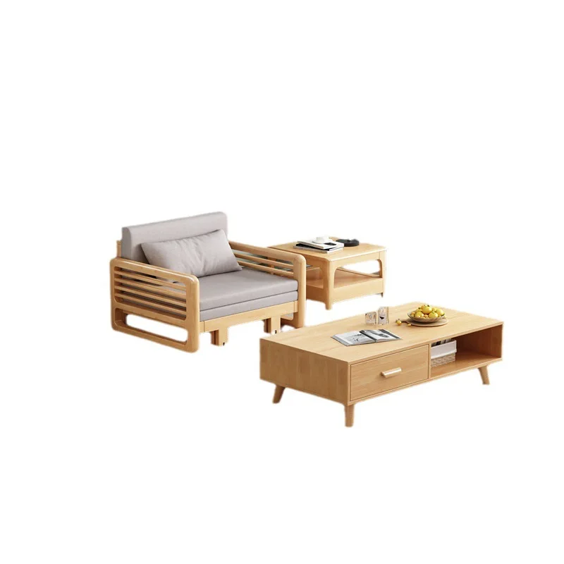 Nordic solid wood sofa, small apartment dual-purpose broaching bed combination, economical living room furniture