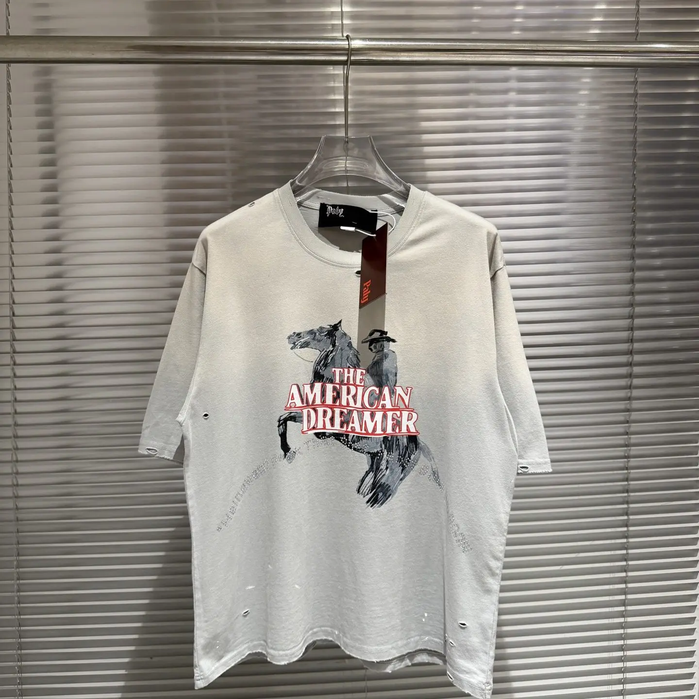 

Paly Hollywood Cowboy Knight Hot Diamond Distressed Heavy Loose Short Sleeve T-Shirt