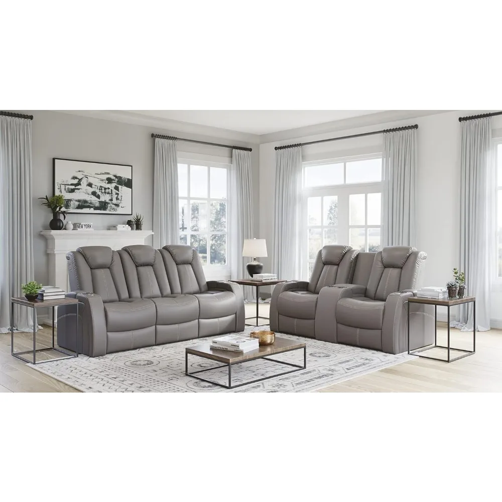 Republic Italian Leather Home Theater Furniture, Living Room, Power Headrest, Power Recline (Sofa with Fold-Down Table