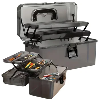 1 large capacity black transparent fishing gear storage box, durable PE material, with bui