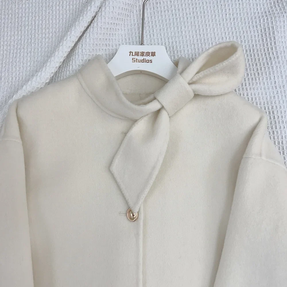 Wełniany wełniany płaszcz damski futrzana kurtka 2024 Nowy zimowy płaszcz z prawdziwego naturalnego futra lisa Płaszcz damski Odzież wierzchnia Płaszcz damski Kaszmir Luksusowy