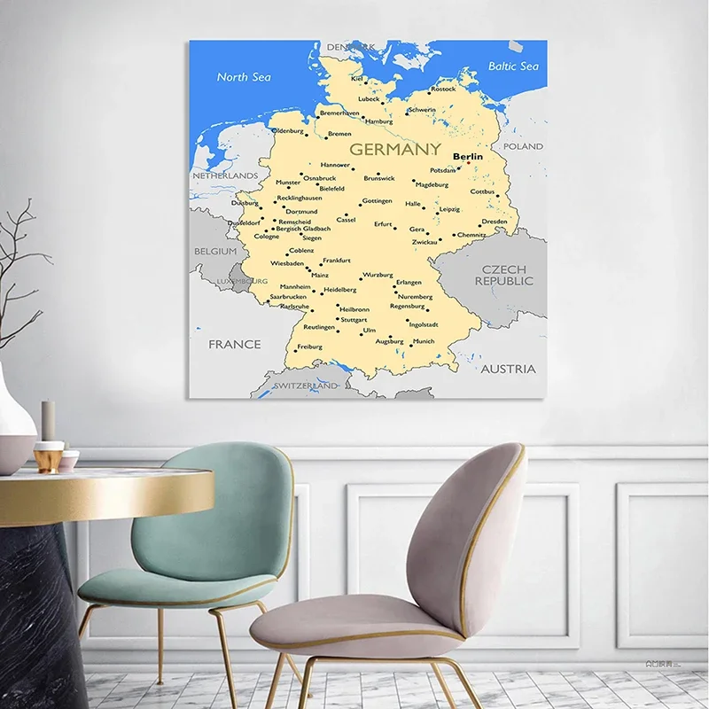 

90*90cm The Germany Political Map Non-woven Canvas Painting Wall Art Poster Home Decoration School Classroom Supplies