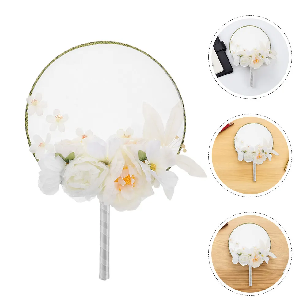 2Pcs Chinese Round Fan New Chinese Style Floral Embroidered Circular Hand Fan Lightweight Portable for Photography Cosplay Retro