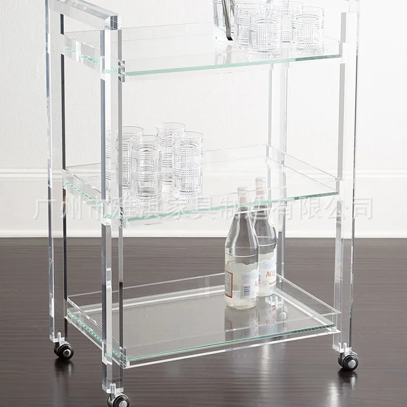 Factory direct sales acrylic dining cart, transparent crystal wine cart, five-star hotel dining cart, personalized trolley