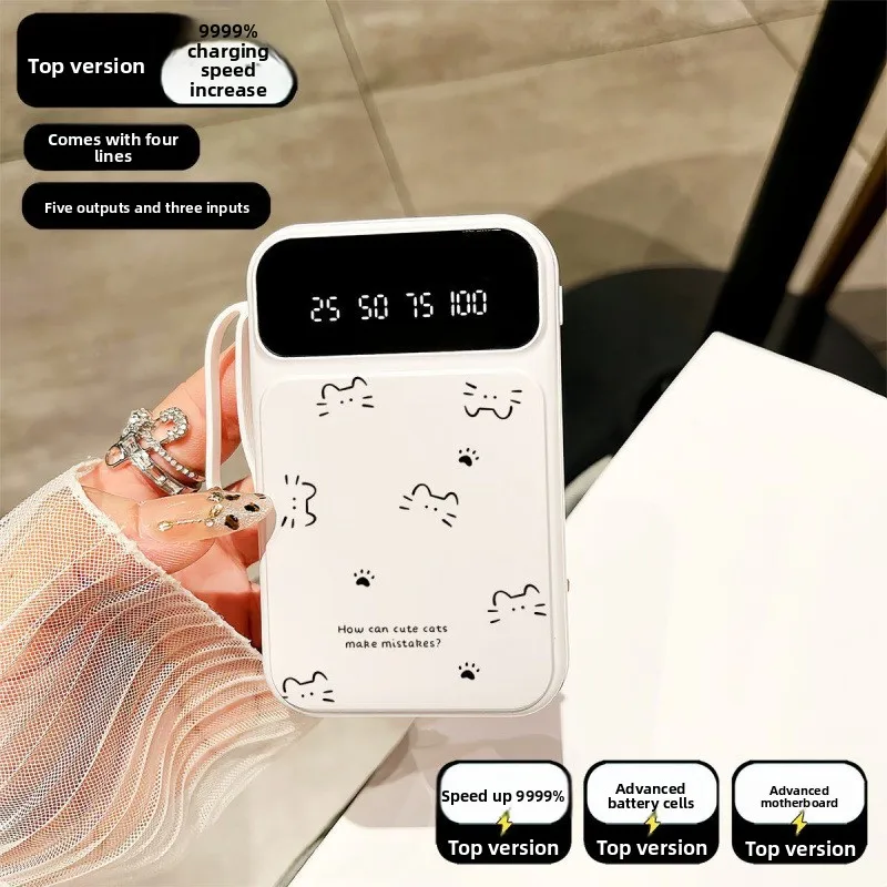 

Портативный внешний аккумулятор емкостью 20000 мАч с быстрой зарядкой, минималистичным дизайном, с дизайном в форме кошки и встроенным кабелем