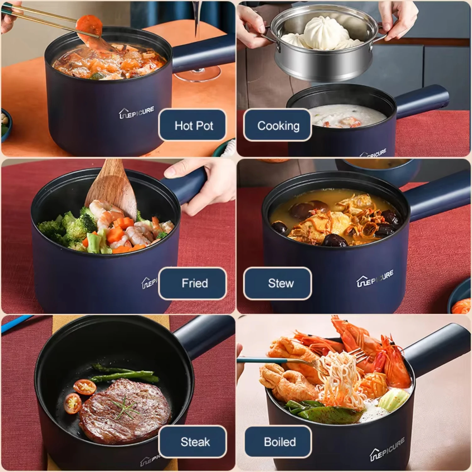 Multifunction Cooker 1.8L Household Single/Double Layer Hot Pot  Rice Cooker Student Dormitory Mini Non-stick Pan Pots