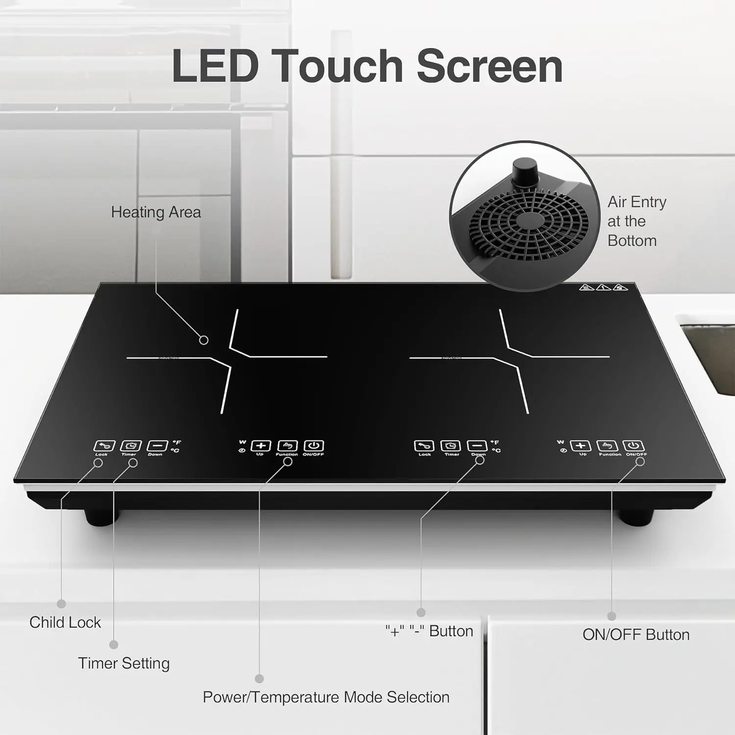 VBGK Double Induction Cooktop, 110V 4000W Electric cooktop,Hot Plate LED Sensor Touch Energy-Saving Portable Induction