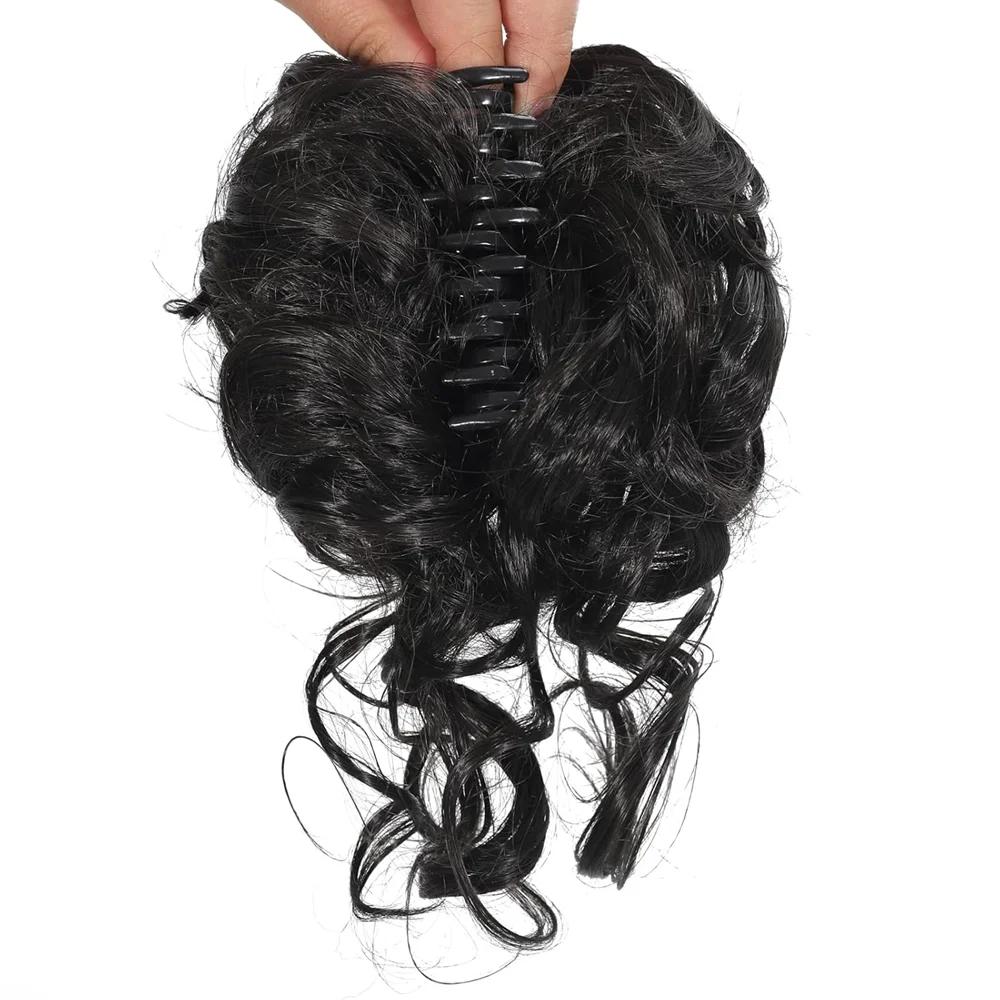10 بوصة مشبك شعر الاصطناعية فوضوي مجعد فو كعكة مشبك شعر Tousled أوبدو كعكة الشعر مخلب ملحقات Chignon هيربيسي للنساء #4