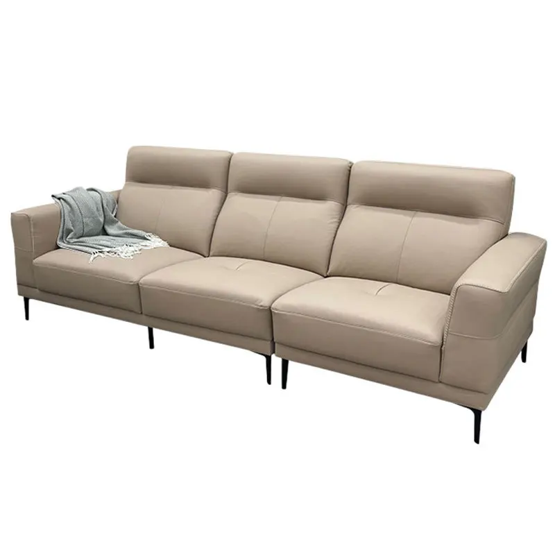 //Luxury Comfortable Genuine Leather Three Seat Living Room Sofa Wood Legs High Leg High Density Sponge Filling Modern Italian