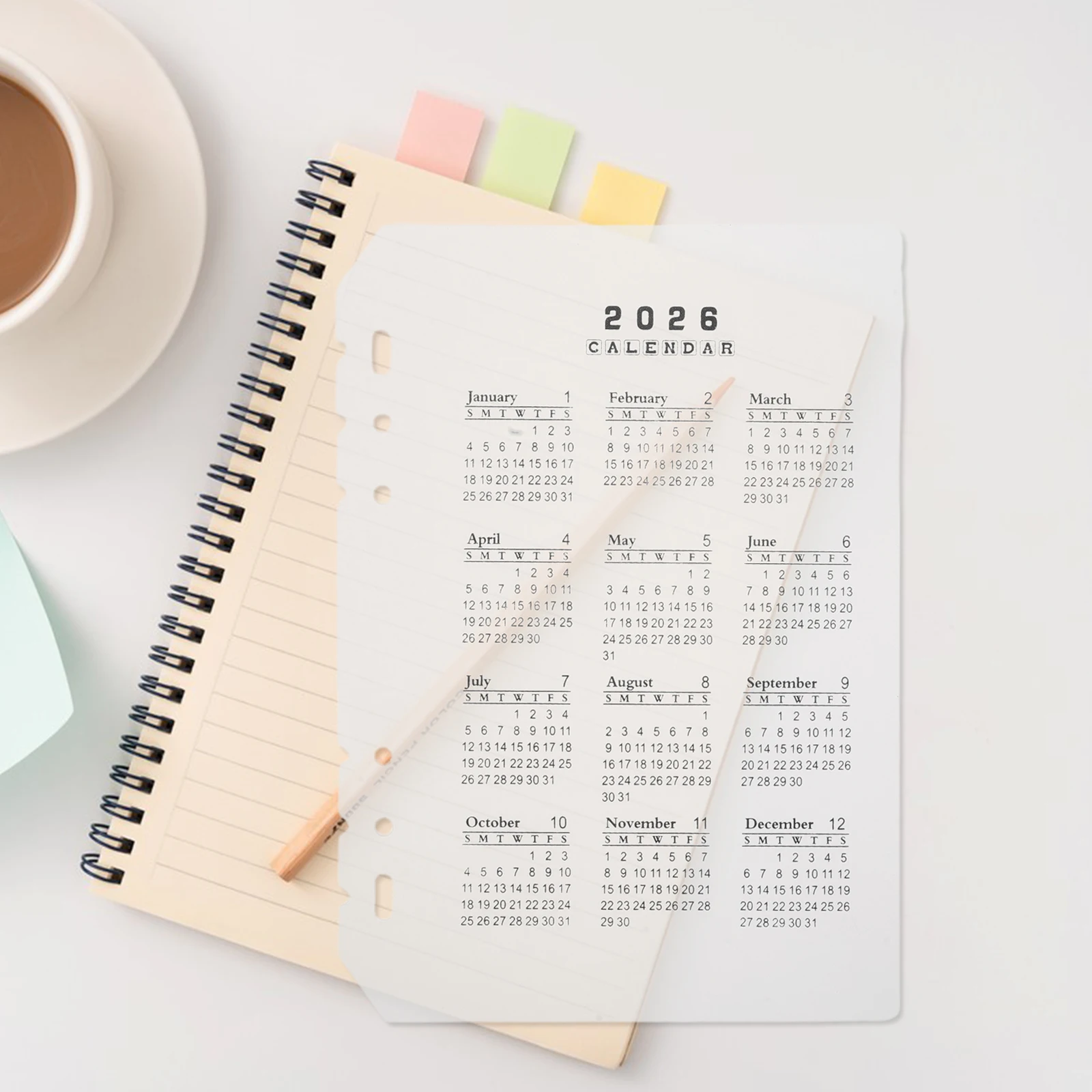 

4Pcs Frosted PP Plastic Dividers 6-Hole A5 Refillable for 2026 Date Organization Planners and Notebooks Plastic Binder Dividers