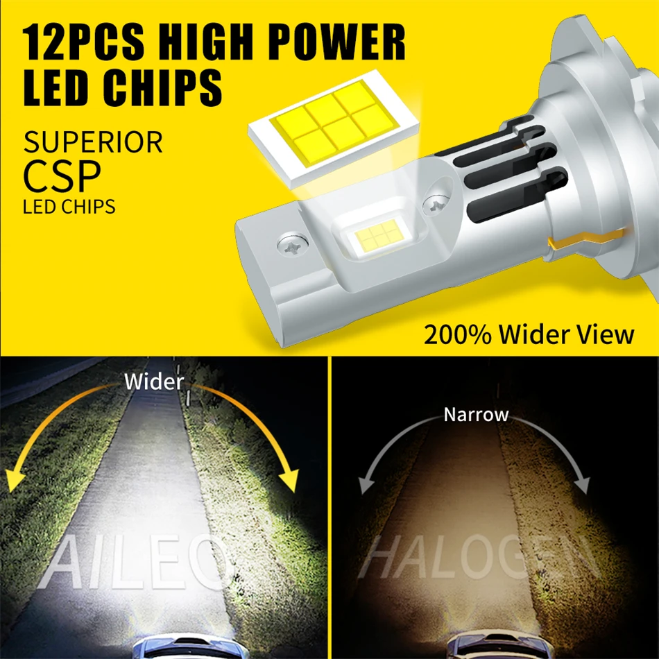 AILEO-CSP Lâmpada Farol para Carro, Luzes LED de Alta Qualidade, Dia Branco Correndo Lâmpada Automóvel, Plug and Play, 30000LM, 150W, H7, 6500K, 2Pcs