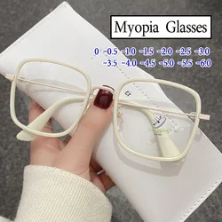 Ladies Fashion Retro Large Square Minus Sight Eyeglasses Women Antiblue Light Myopia Glasses Unisex Diopter Prescription Eyewear