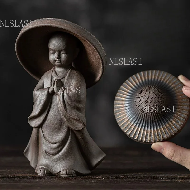 Little Monk Tea Strainer Set Detachable Hat Shape Tea Infuser Handmade Ceramic Buddha Statue Tea Filter Gongfu Table Ornament