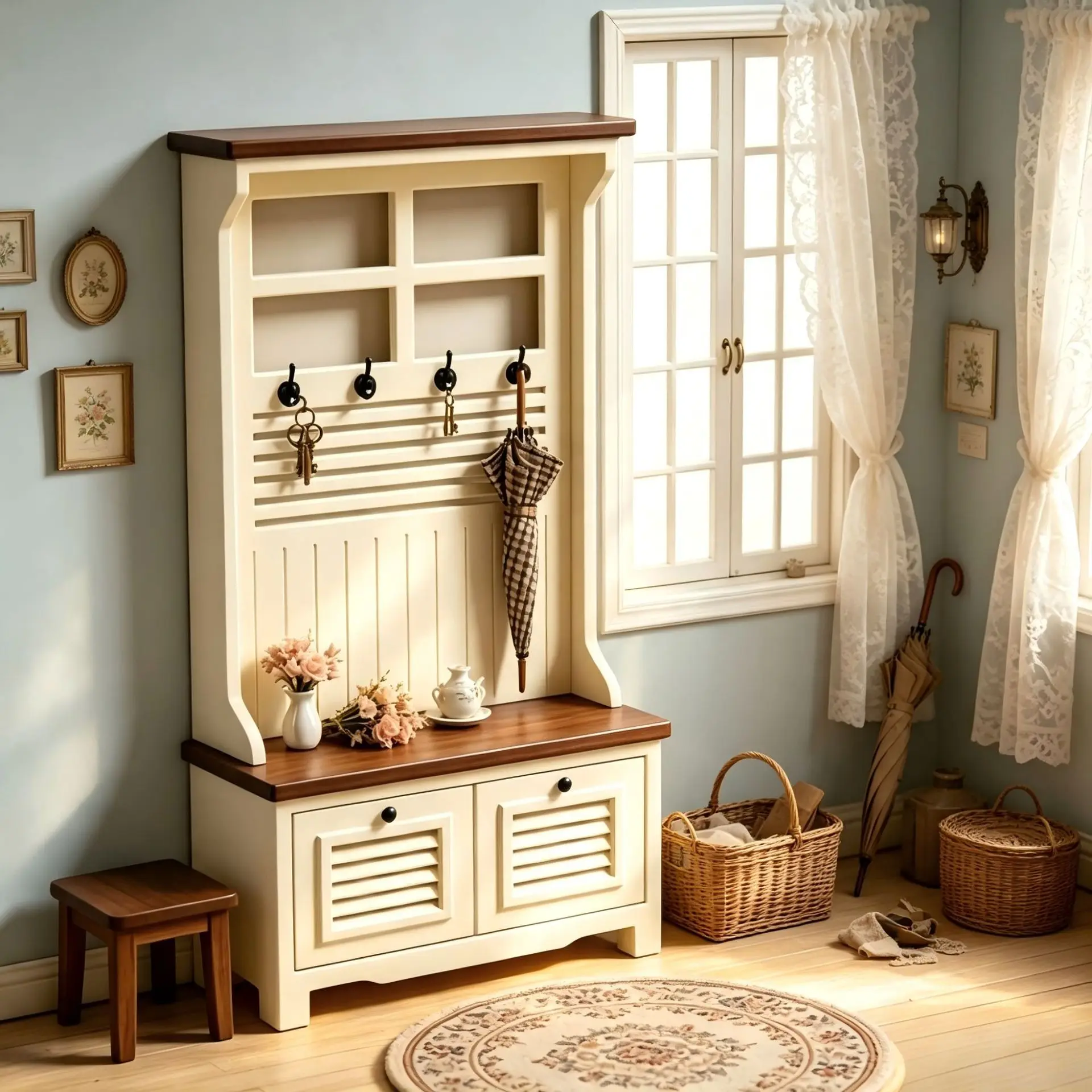 Dollhouse Miniature Entryway Cabinet Ornament for Kids Pretend Play Scene Model Photography Prop