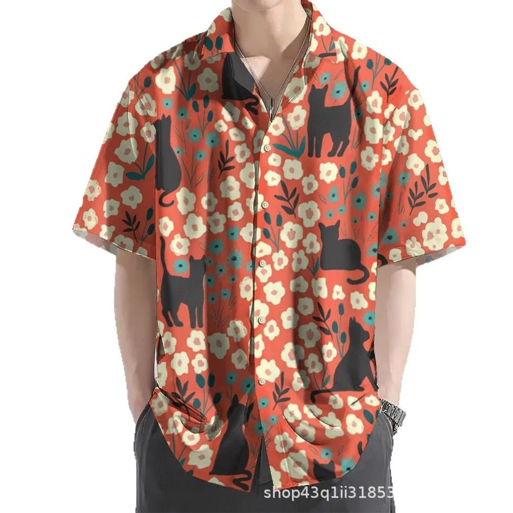 เสื้อฮาวายสีเหลืองสำหรับผู้ชายใหม่เสื้ออโลฮะแขนสั้นสุดสร้างสรรค์เสื้อภาพวาดทิวทัศน์จีนสำหรับฤดูร้อนขนาดใหญ่พิเศษ