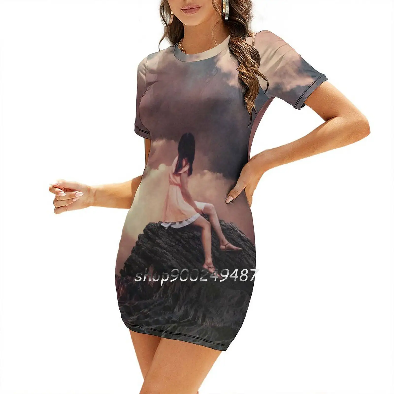 You Came From the Clouds-Robe coréenne pour femme, col carré Kawaii, doux et élégant, collage Frank Moth, paysage rétro vintage