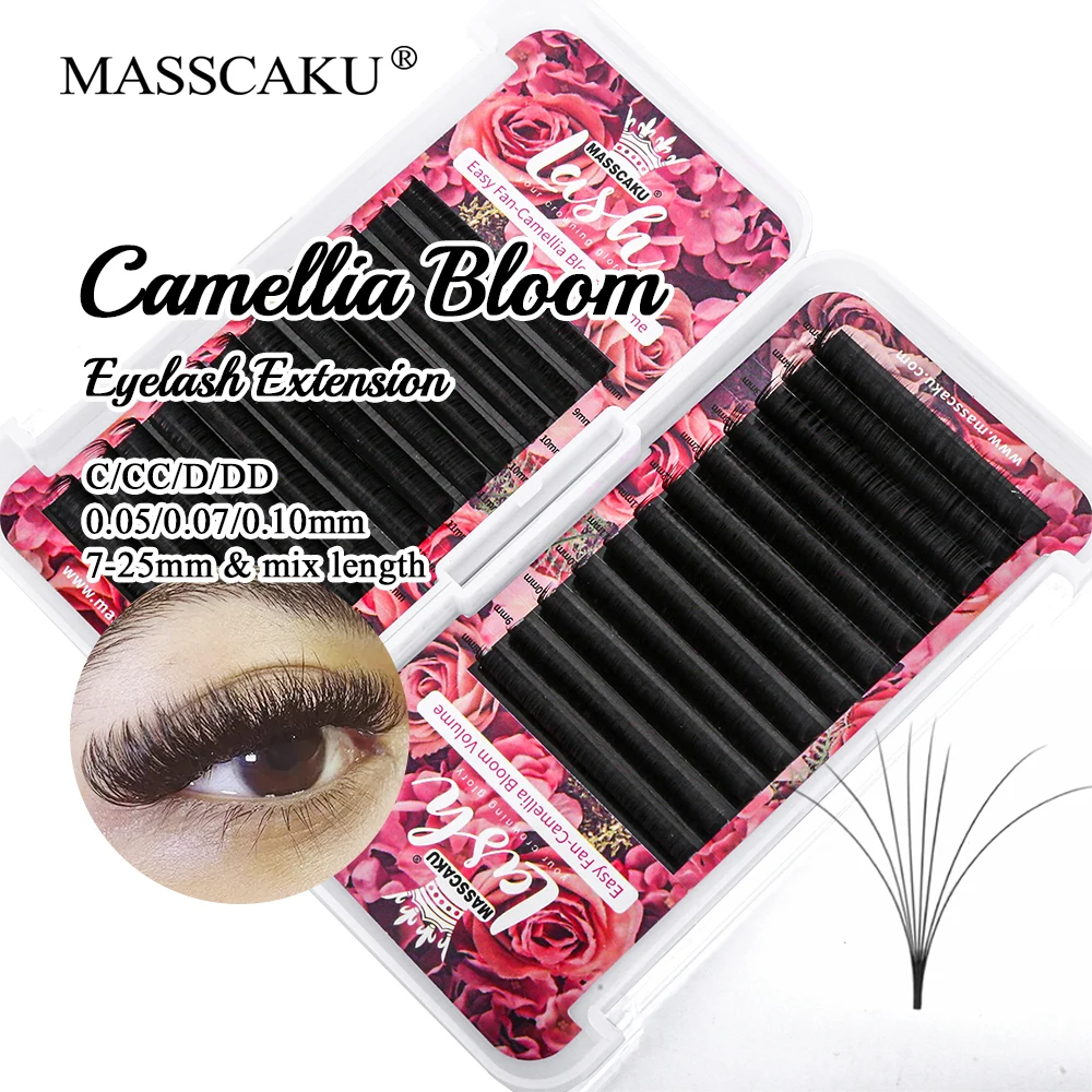 

High Quality 12 Rows Long Lasting One Second Fanning Eyelash Extensions C D CC DD Curl Mix 8-15mm Auto Flowering Lash Supplies