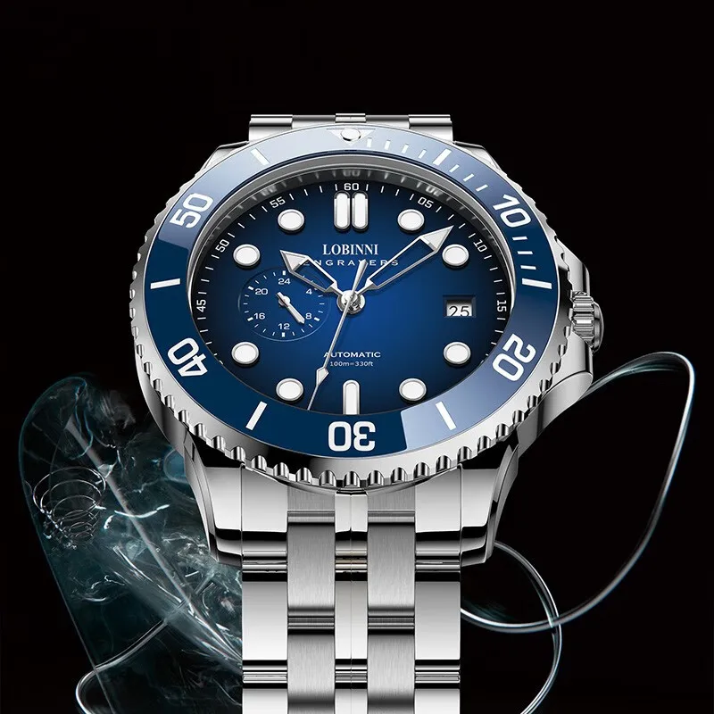 LOBINNI ساعة أوتوماتيكية للرجال 41.5 مللي متر ساعة يد ميكانيكية فاخرة موضة مضيئة 50 متر مقاوم للماء الياقوت ميوتا 8215