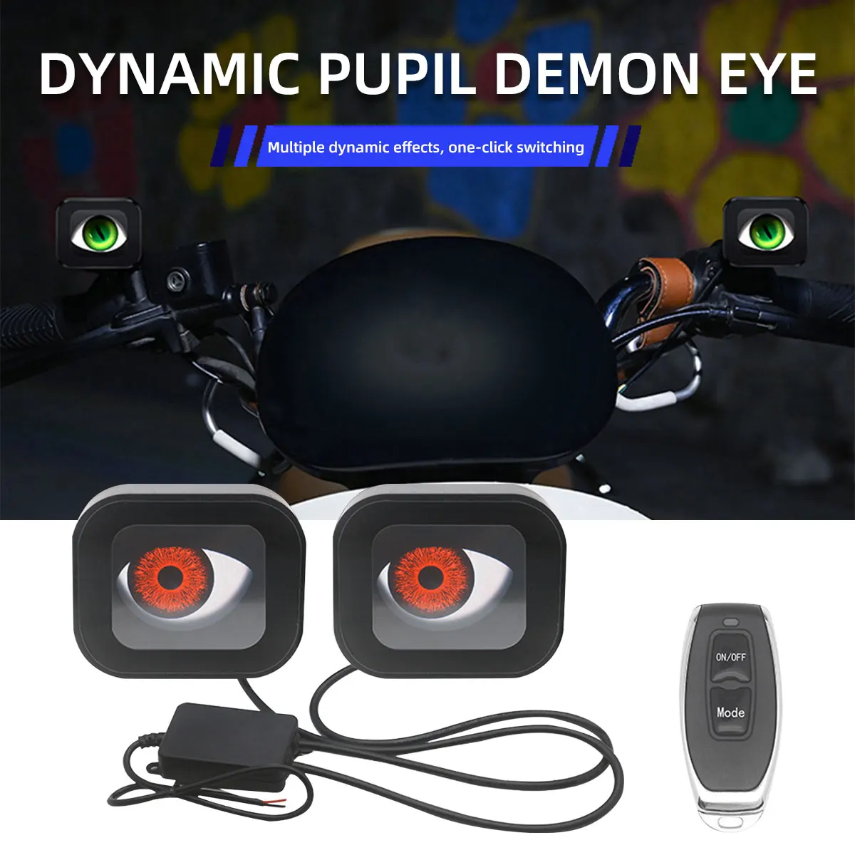 For Motorcycle 12-36V LED Dynamic Devil Eye Light Rearview Mirror Demon Eye Decorative Retrofit Kit Waterproof