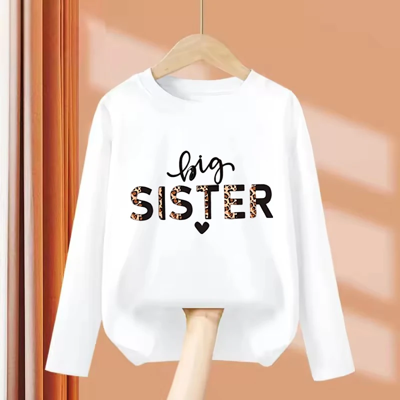 Long Sleeve Fashion Big Sister Leopard Print T Shirts Kids Children's T-shirt Girls Summer Spring Casual Top Tee Shirt