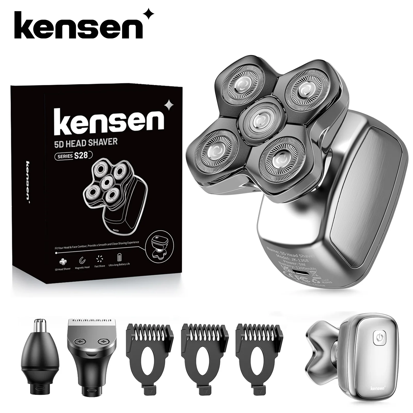 Kensen S28 Head Shaver for Men Electric Beard Trimmer 5D Floating Head Razor Nose Hair Trimmer Men's 5 in 1 Grooming Kit Barber