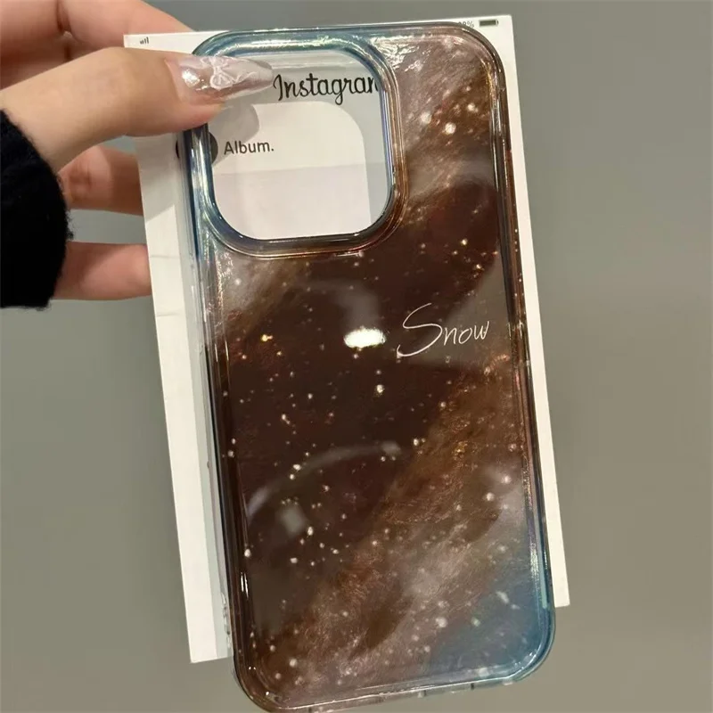 Brown Blue Blend Milky Way Pattern Case for IPhone 16 15 14 13 12 11 Pro Max XS X XR 8 7 Plus Printing Tinfoil Texture Cover