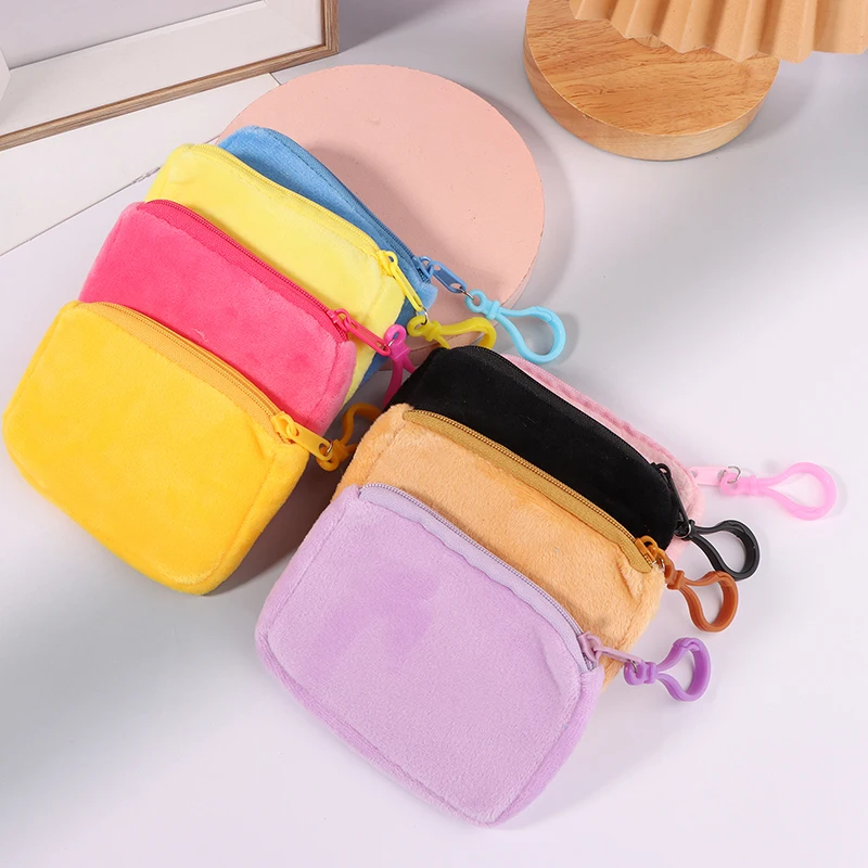 11.5x8.5cm Cute Candy Color Plush Coin Purse Women Minimalist Square Change Pouch Wallet Headphone Bag Key Holder