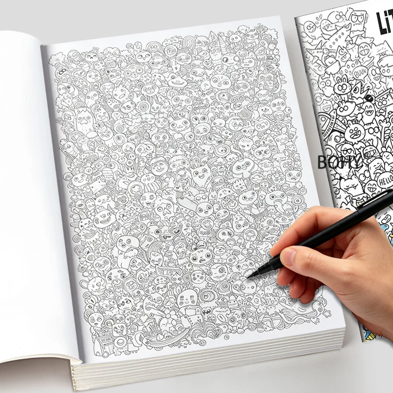 1 Large-sized Dense Graffiti Monster Adult Decompression Coloring and Drawing Album, 30 Pages of High-definition Exquisite Pages