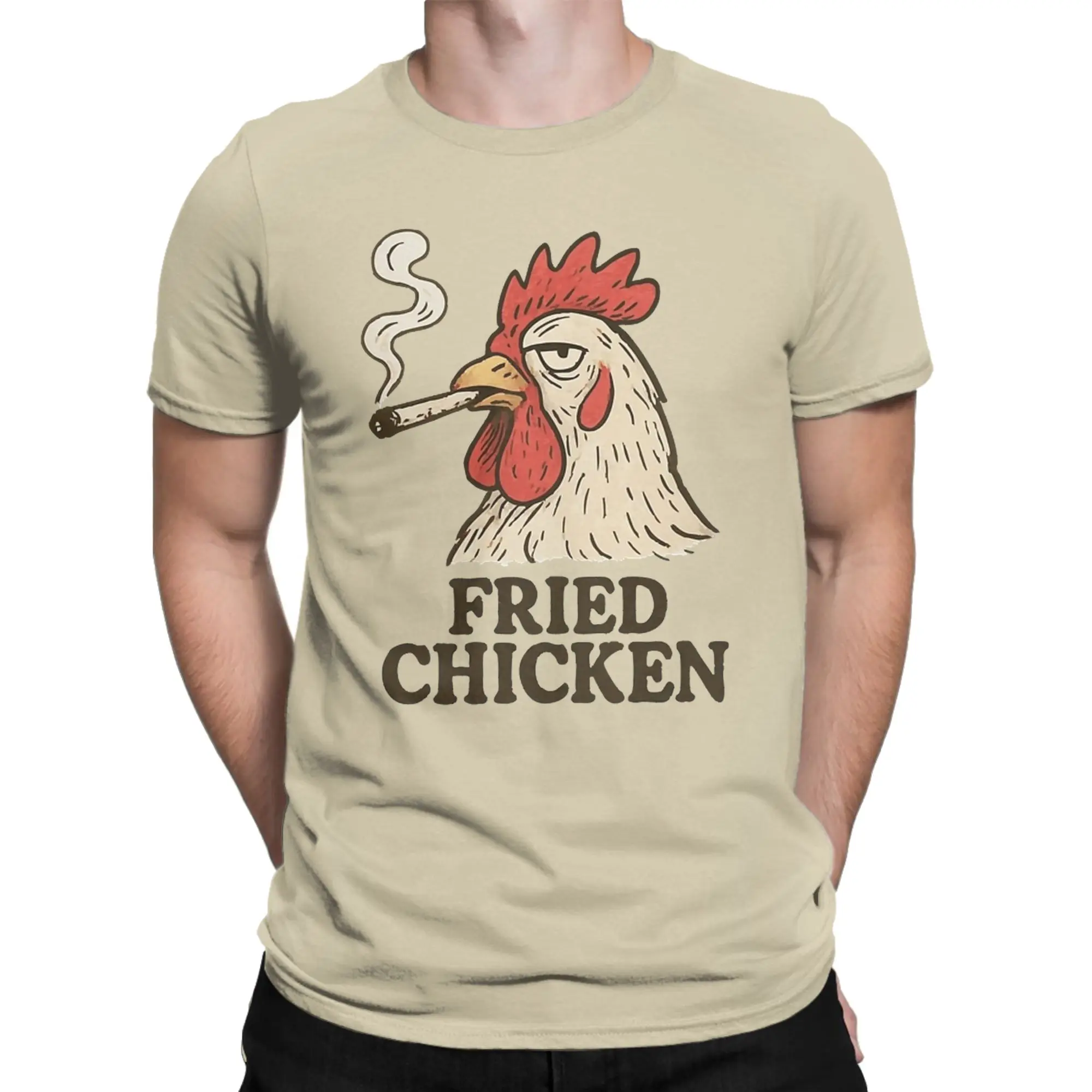 Men T-Shirt fried chicken Novelty Cotton Tees Short Sleeve  T Shirt Crew Neck Clothing Summer
