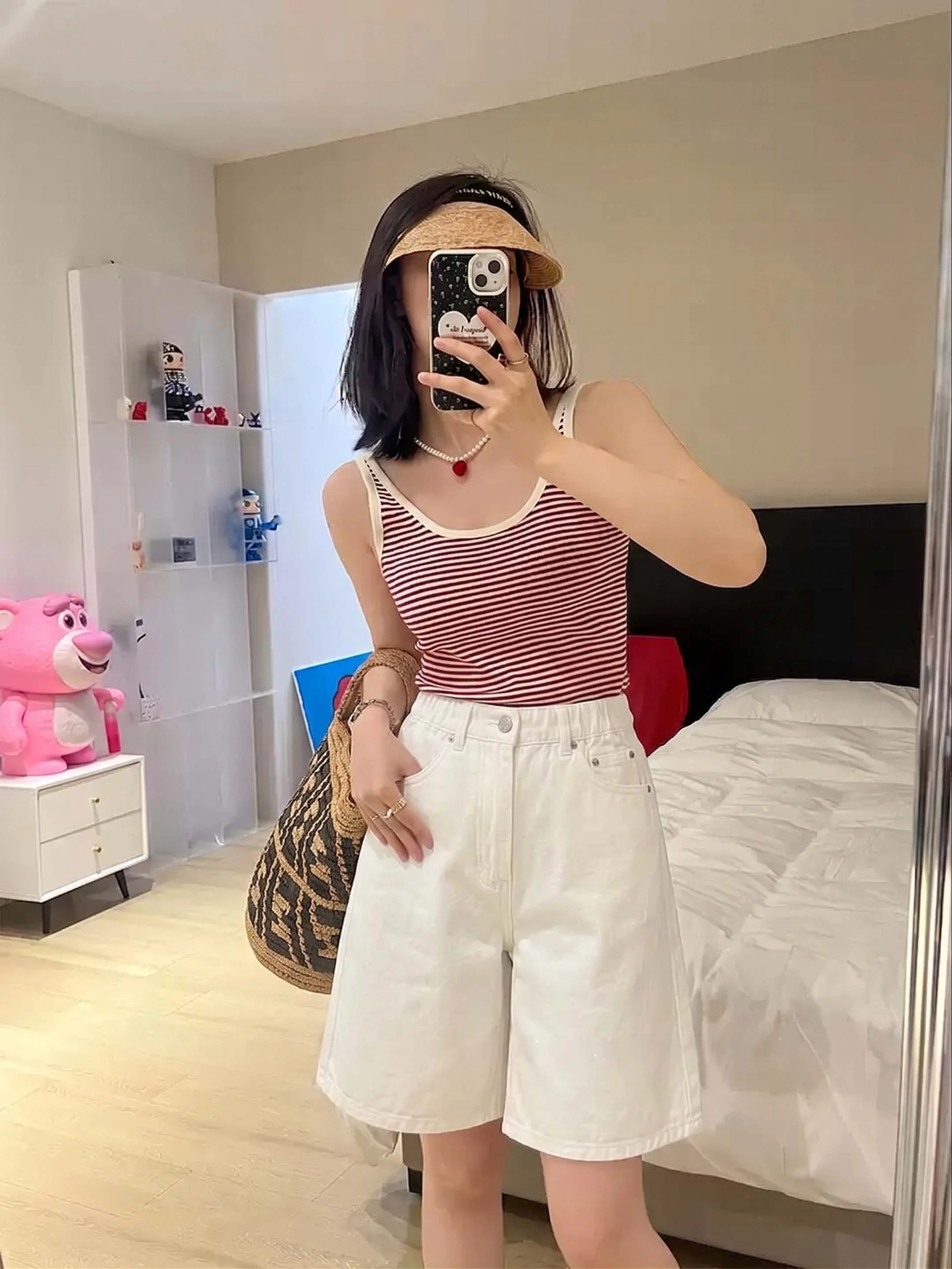High Waist Elastic Denim Shorts Women's Summer New Style Casual White Slim A-Line Hot Pants Korean Version Wide Leg Jeans