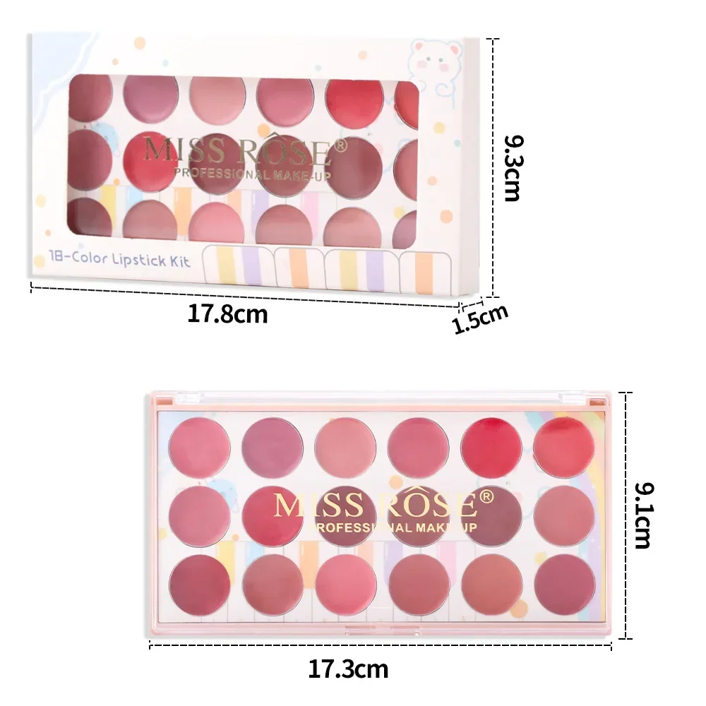 Miss Rose Beauty 18 Colors Natural Nude Moisturizing Non-stick Cup Lipstick Palette Long Lasting Waterproof Matte Lipstick Sets