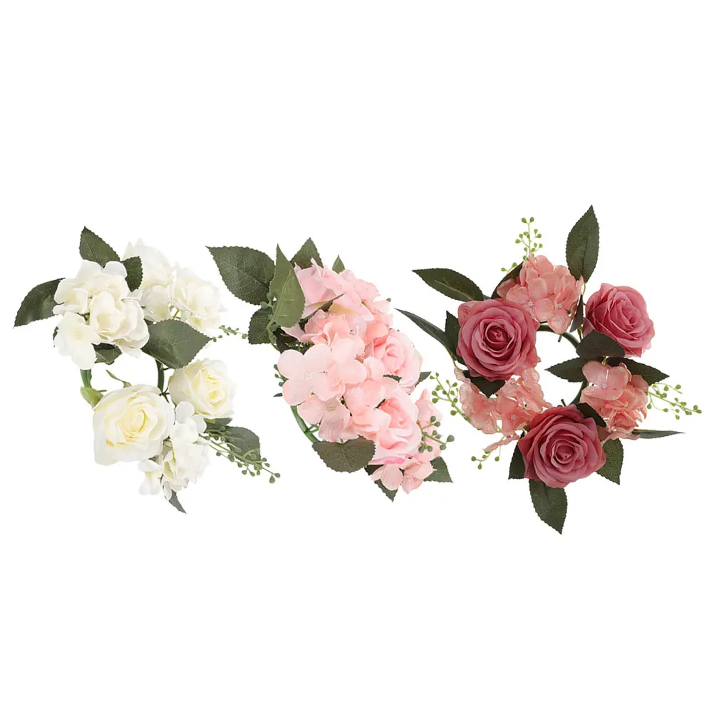 

3pcs Artificial Rose Ring Wreath Wedding Party Decoration Table Centerpiece Winter Floral Ring For Pillars