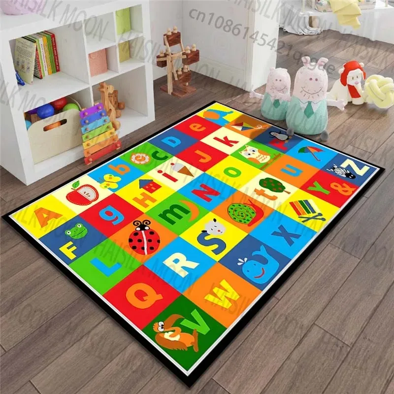 Cartoon ABC Letter and Number Learning Print Rug Carpets for Bedroom Living Room Sofa Mat Creative Door Mat Cloakroom