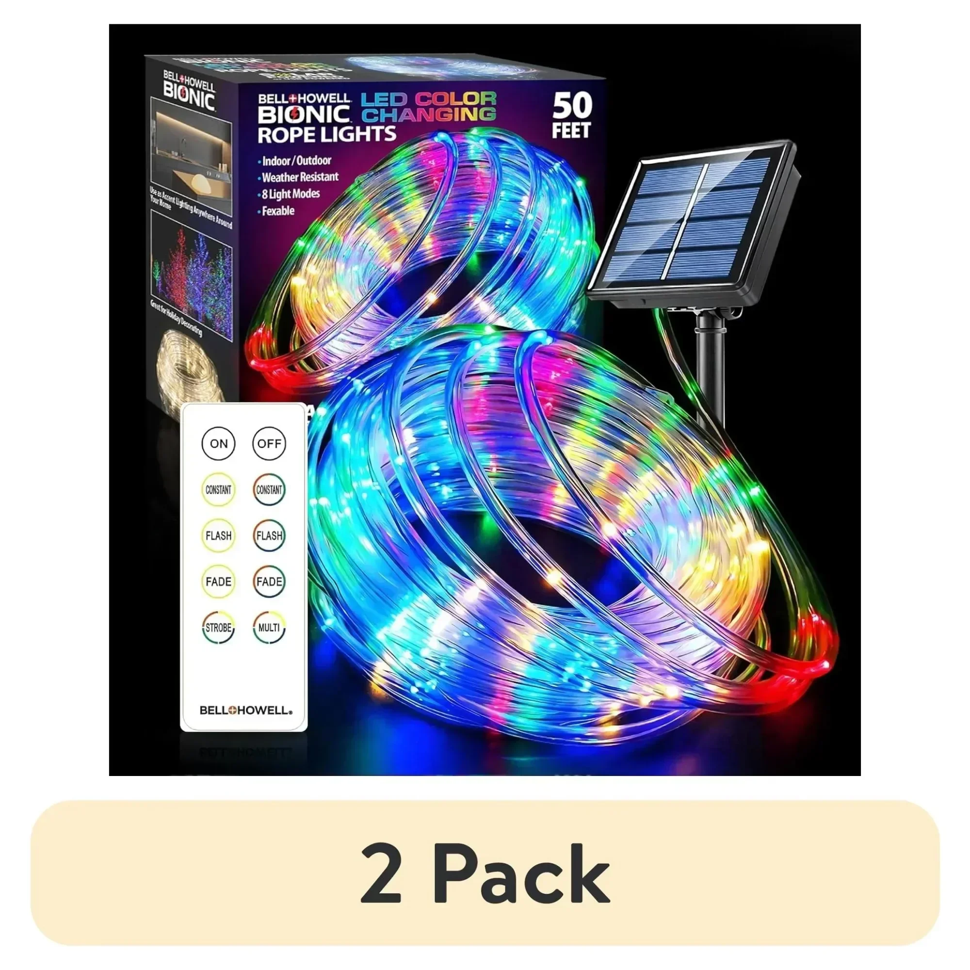 (2 pack) Rope Light Color Light Solar Rope Light Color Changing Light,Preset colors, modes, and effects.