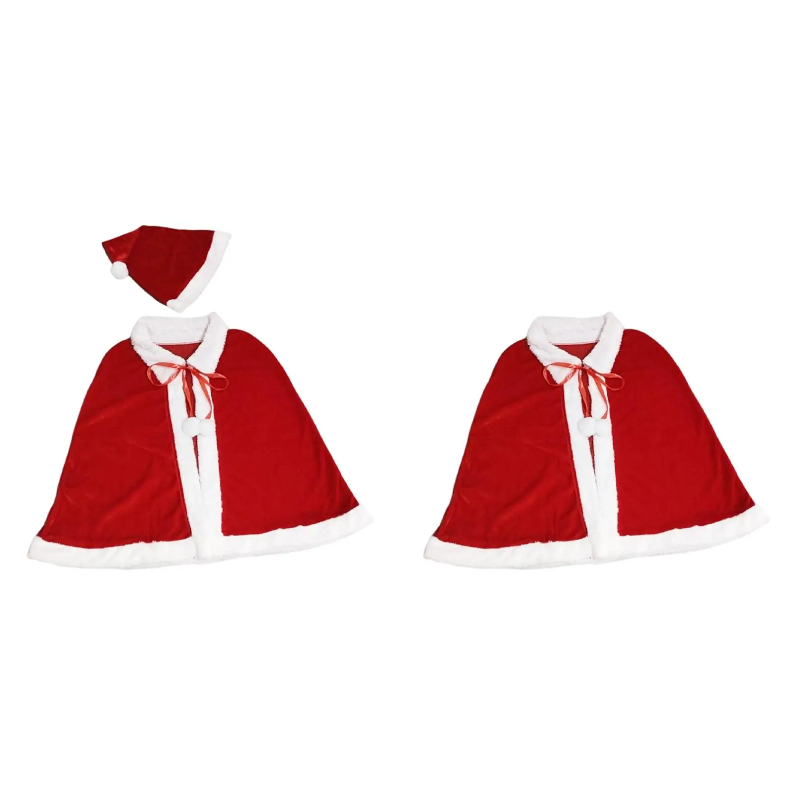 

Red Velvet Cape with Plush Balls Lace up Outfit Thicken Christmas Costume Cloak for Cosplay New Year Decorations Photo Props