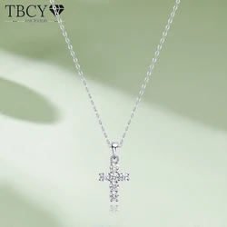 TBCYD-Colgante de Cruz de moissanita de Color D para mujer, collar de plata de ley S925 chapado en oro blanco de 18k, cadena de boda, joyería fina