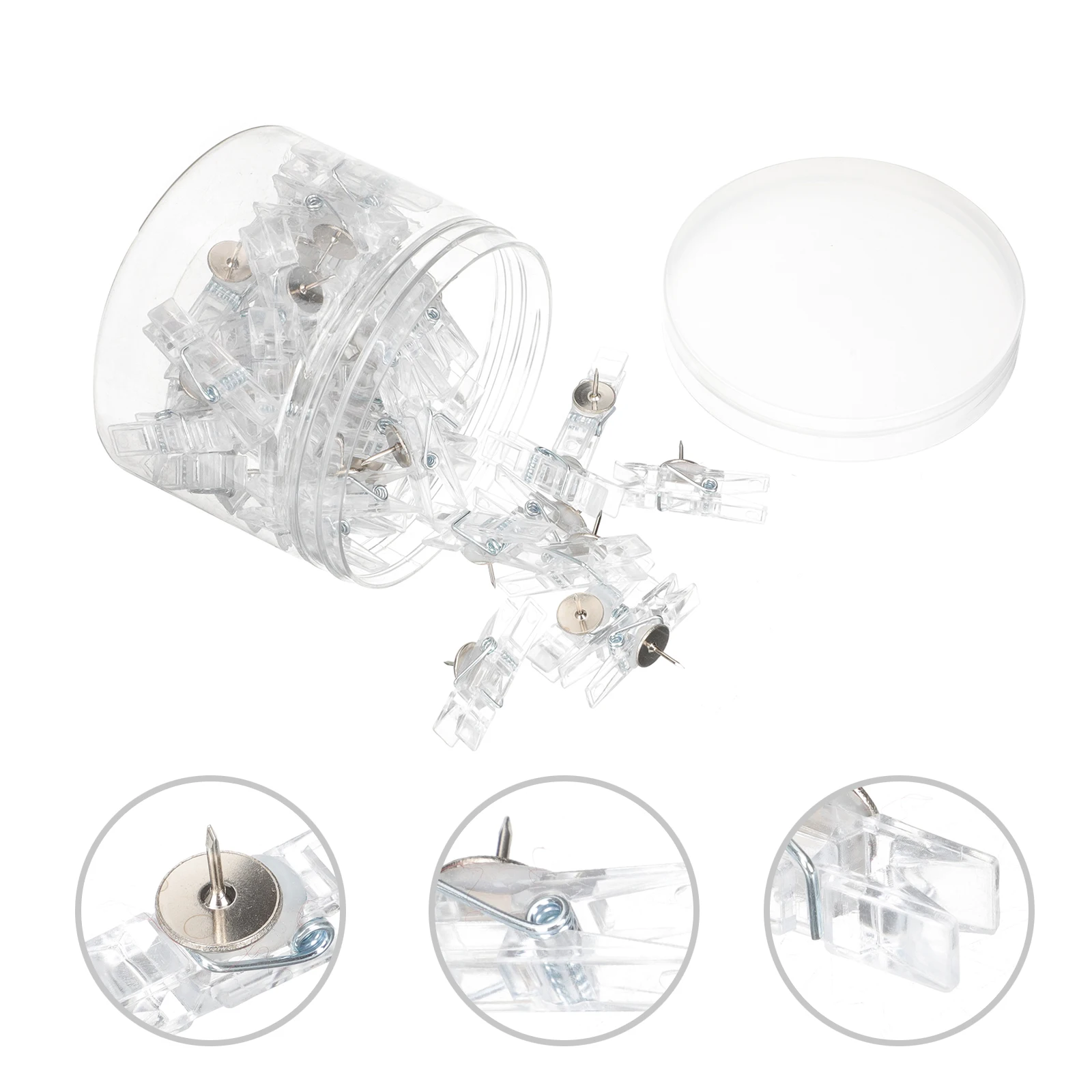 50 pezzi clip per puntine trasparenti morsetti multiuso per immagini domestiche design in plastica di ferro resistente e duraturo ideale per lavagne in sughero